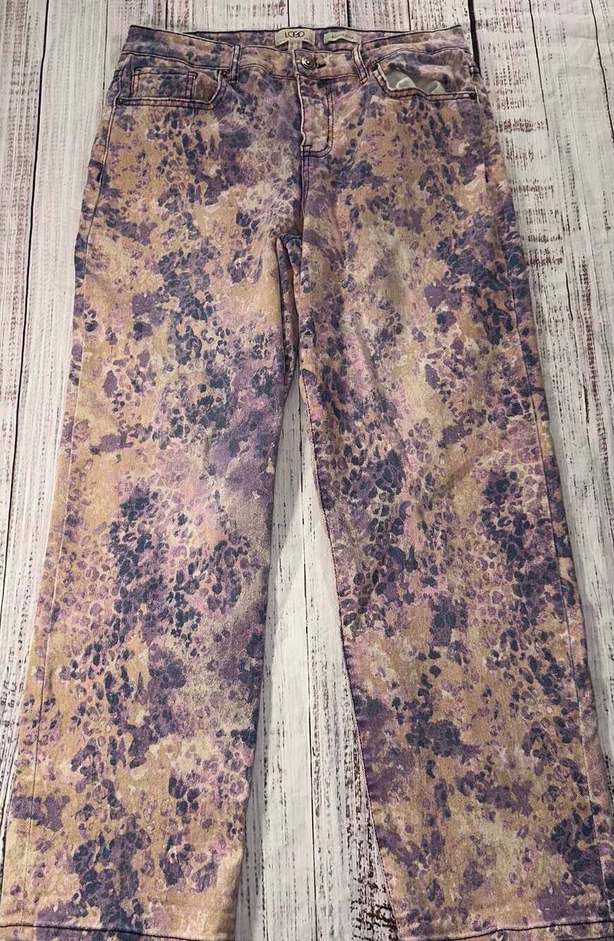 LOGO Lori Goldstein Boyfriend Jeans in Purple Multicolor Animal Print Size 10